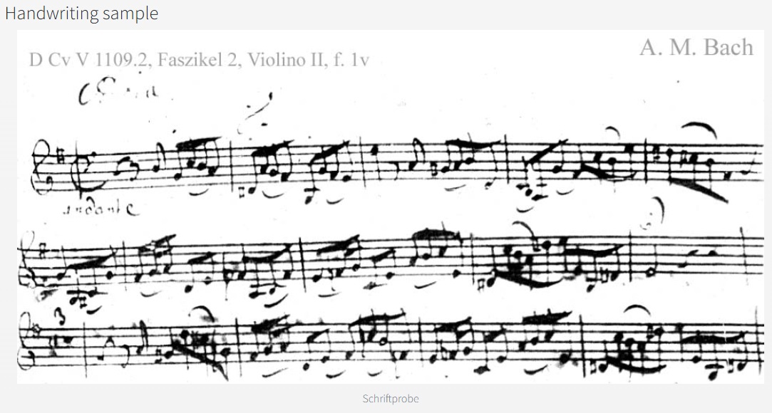 BWV 151 Violino II copy Anna Magdalena handwriting sample Schriftprobe