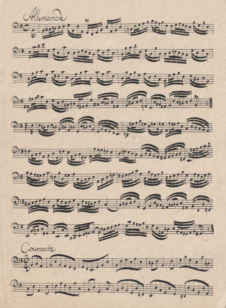 BWV 813 French Suite II arranged for cello solo - handwritten in the style of J.S. Bach